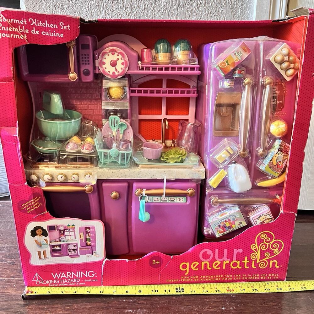 RARE Our Generation Gourmet Kitchen Set Lillac Purple Refrigerator Stove RETIRED
